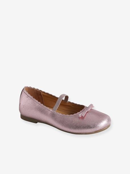 Leather Ballet Pumps, for Girls Gold+rose+Shimmery Dark Blue 