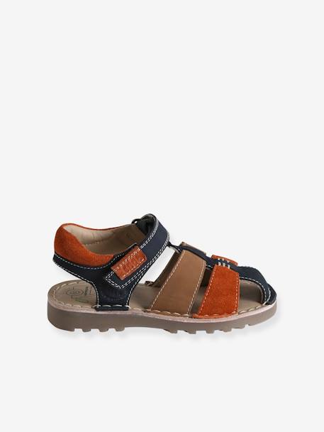 Hook-and-Loop Leather Sandals for Children, Designed for Autonomy beige+navy blue+set blue 