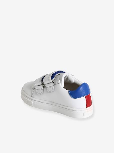 Hook-and-Loop Fastening Leather Trainers for Babies blue+white 