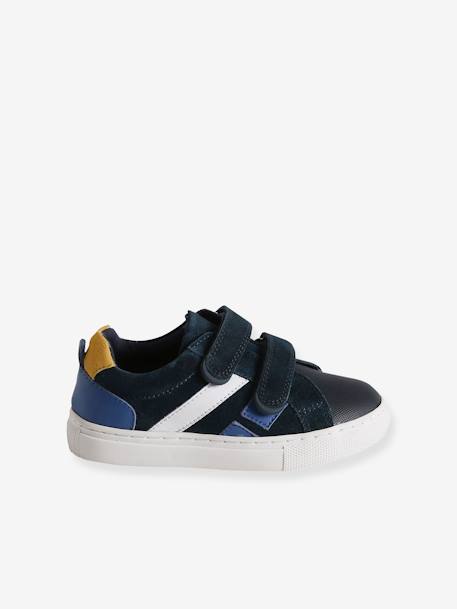 Leather Trainers with Hook-and-Loop Fasteners for Boys, Designed for Autonomy navy blue+set blue 