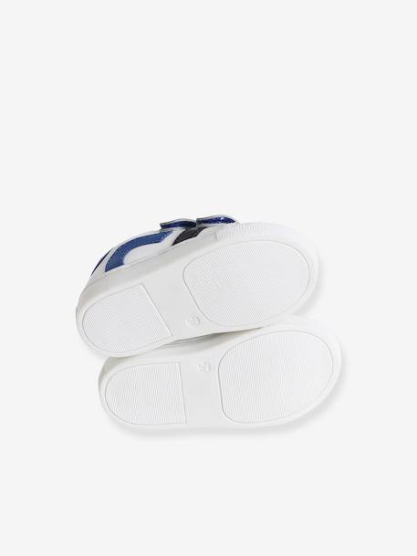 Hook-and-Loop Fastening Leather Trainers for Babies blue+white 