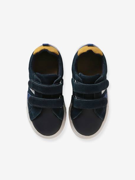 Leather Trainers with Hook-and-Loop Fasteners for Boys, Designed for Autonomy navy blue+set blue 