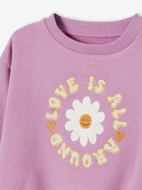 Sweatshirt with Flower & Motif in Bouclé Knit, for Girls mauve 