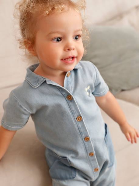 Short Sleeve Denim Jumpsuit for Babies bleached denim 