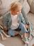 V-Neck, Brioche Stitch Cardigan with Embroidery, for Babies aqua green+ecru 