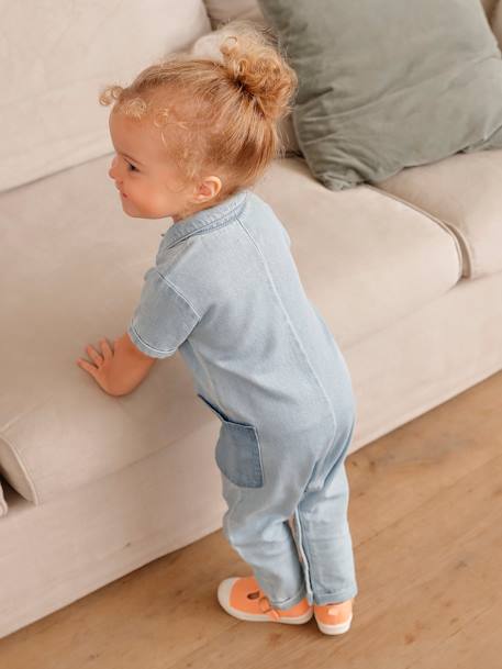 Short Sleeve Denim Jumpsuit for Babies bleached denim 