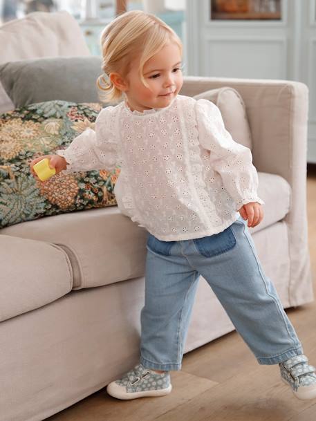 Wide Leg Jeans, Fabric Belt, for Babies bleached denim 