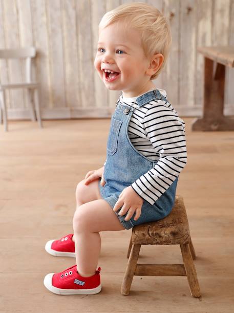 Elasticated Canvas Trainers for Babies denim blue+red 