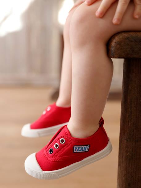 Elasticated Canvas Trainers for Babies denim blue+red 