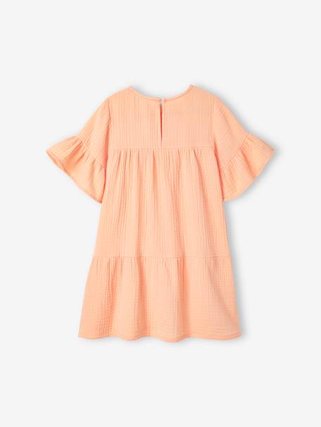 Cotton Gauze Dress for Girls rosy apricot+sky blue 