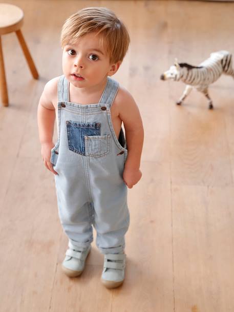 Denim Dungarees, Contrasting Pockets, for Babies bleached denim 