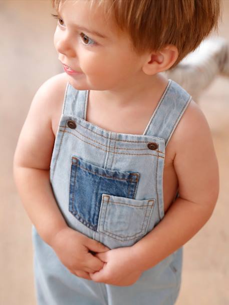 Denim Dungarees, Contrasting Pockets, for Babies bleached denim 