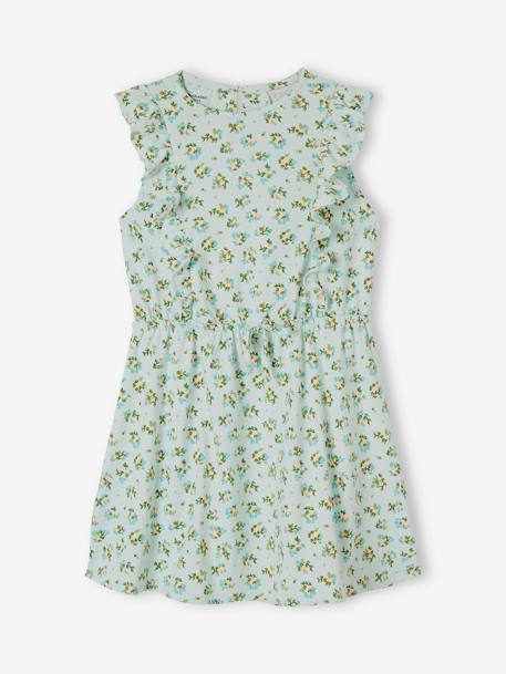 Printed Dress with Ruffles for Girls GREEN DARK ALL OVER PRINTED+rose+sky blue 