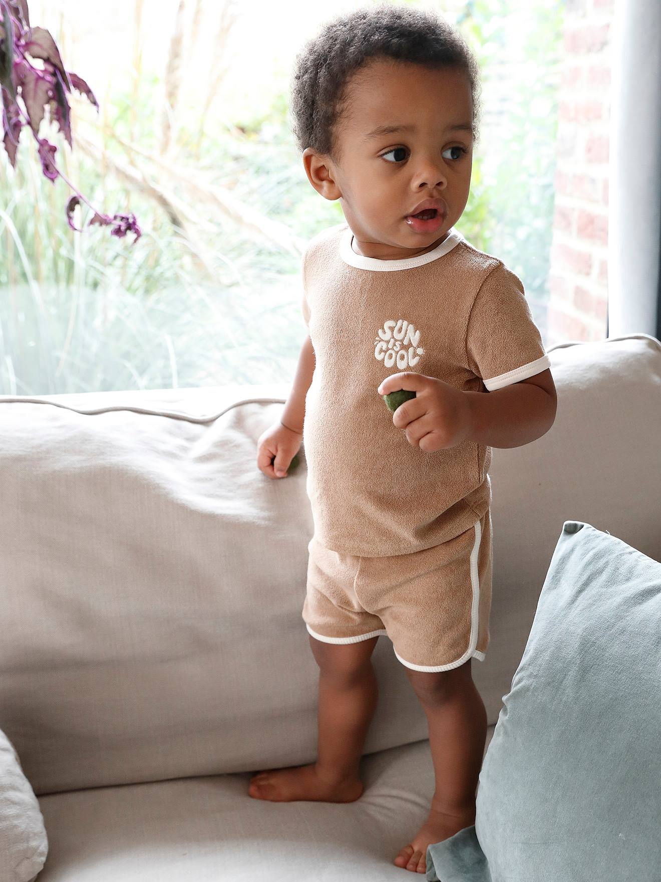 Terry Cloth Shorts T Shirt Ensemble for Babies taupe Baby