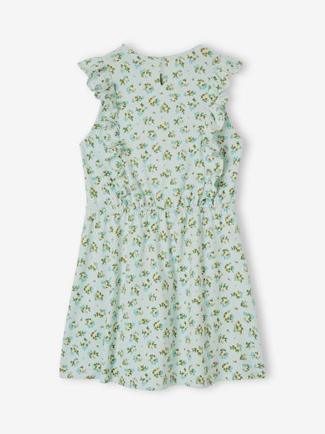 Printed Dress with Ruffles for Girls GREEN DARK ALL OVER PRINTED+rose+sky blue 