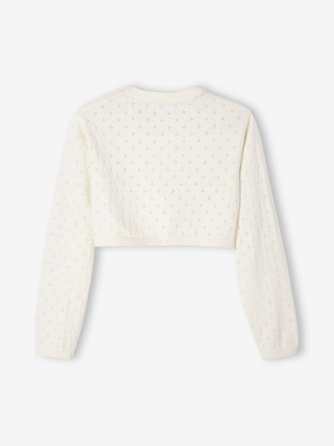 Cropped Openwork Cardigan for Girls - ecru, Girls | Vertbaudet