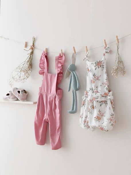 Frilly Dungarees in Linen & Cotton, for Babies rose 