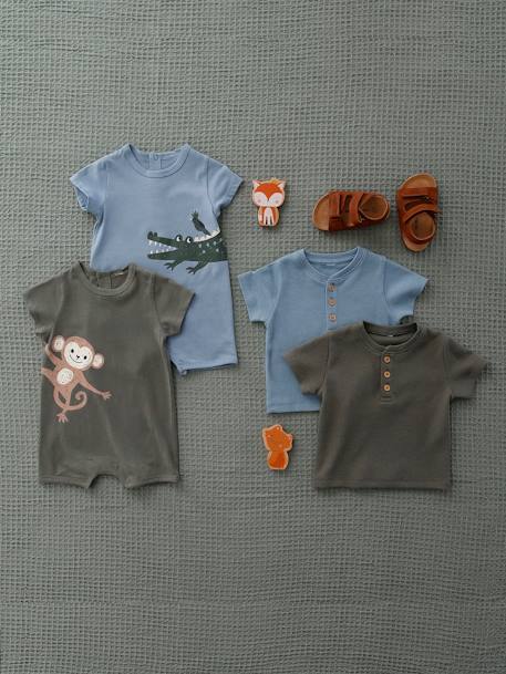 Honeycomb Grandad-Style T-Shirt for Babies camel+GREEN MEDIUM SOLID 