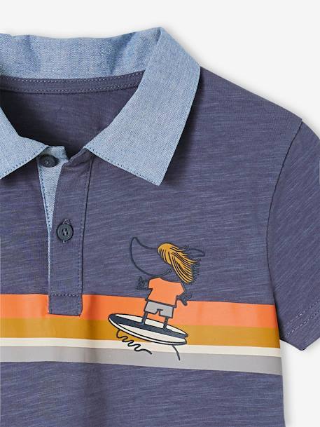 Striped Polo Shirt with Chambray Details for Boys slate blue 