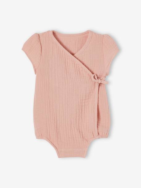 Cotton Gauze Bodysuit for Newborn Babies rosy 