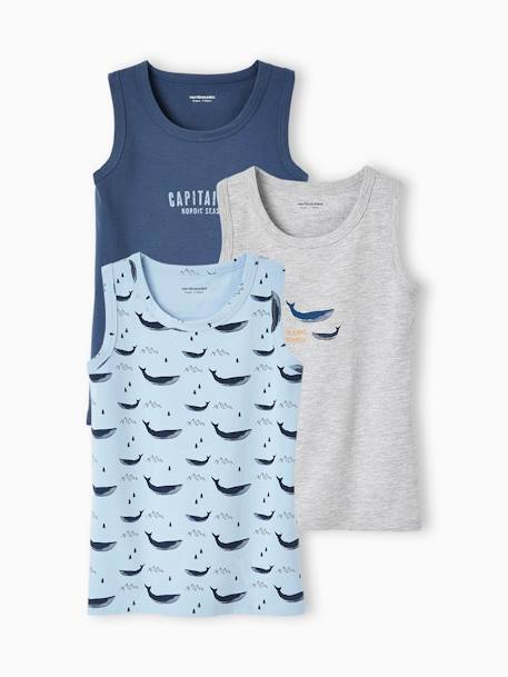 Pack of 3 'Whales' Tank Tops for Boys sky blue 