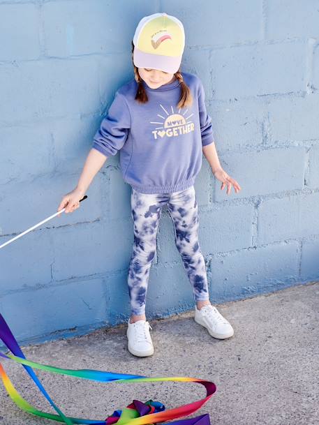 Printed Sports Leggings in Techno Fabric for Girls blue+terracotta 