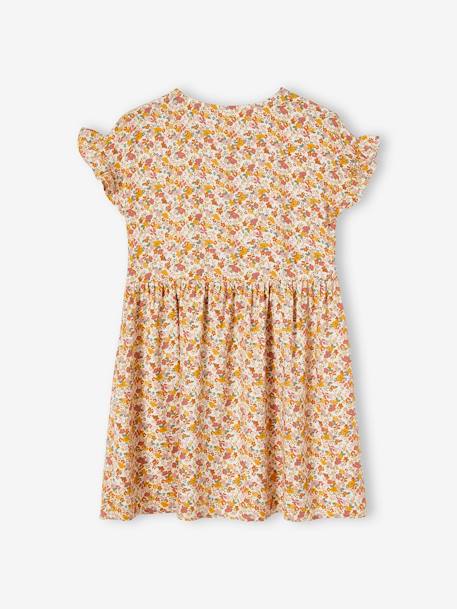 Buttoned Dress with Flowers for Girls azure+blue+ecru+navy blue 