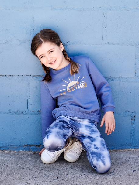 Printed Sports Leggings in Techno Fabric for Girls blue+terracotta 