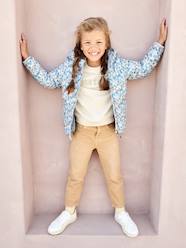 Girls-Coats & Jackets-Lightweight Padded Jacket with Hood & Printed Motifs for Girls