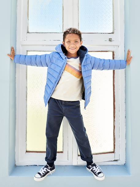 Lightweight Jacket with Recycled Polyester Padding & Hood for Boys BEIGE DARK SOLID WITH DESIGN+blue+green+navy blue+petrol blue 