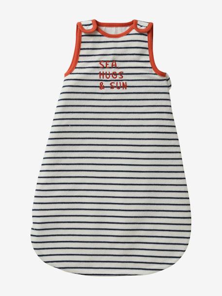 Summer Special Baby Sleeping Bag in Terry Cloth, Summer Dreams striped brown+striped green+striped navy blue 