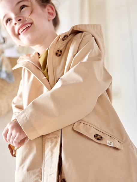 Hooded Trench Coat, Midseason Special, for Girls beige+khaki 