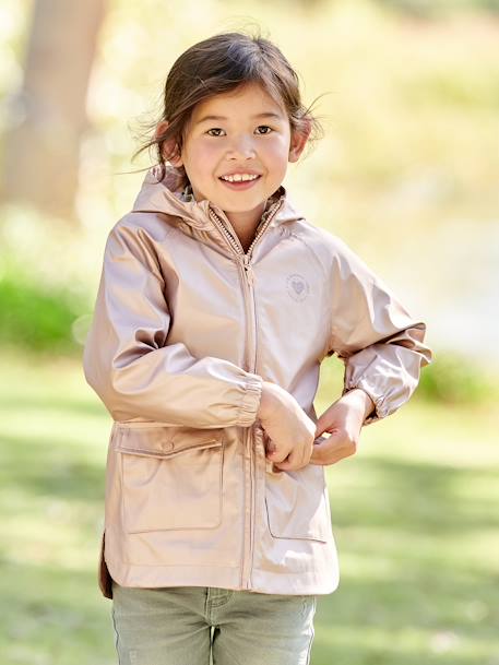 Metallised Raincoat with Hood, for Girls rose 