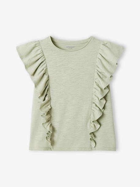 T-Shirt for Girls, with Broderie Anglaise and Ruffled Sleeves