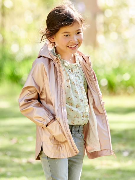 Metallised Raincoat with Hood, for Girls rose 