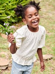 -Blouse with Embroidered Flowers for Girls