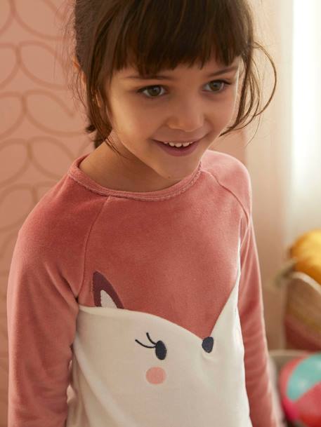 Fox Pyjamas in Velour for Girls PINK DARK SOLID WITH DESIGN 