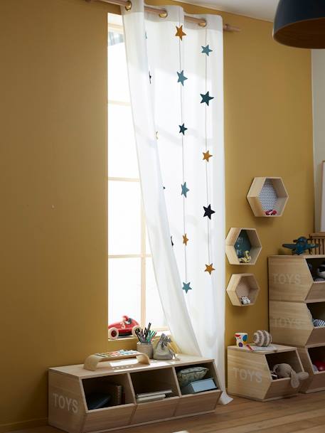 Semi-Sheer Curtain with Eyelets & Starry Garlands Green+White 