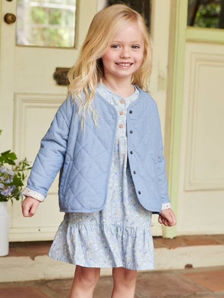 Padded Chambray Jacket, Floral Lining, for Girls double stone 