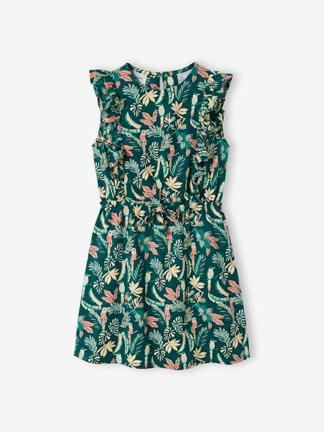 Printed Dress with Ruffles for Girls GREEN DARK ALL OVER PRINTED+rose+sky blue 