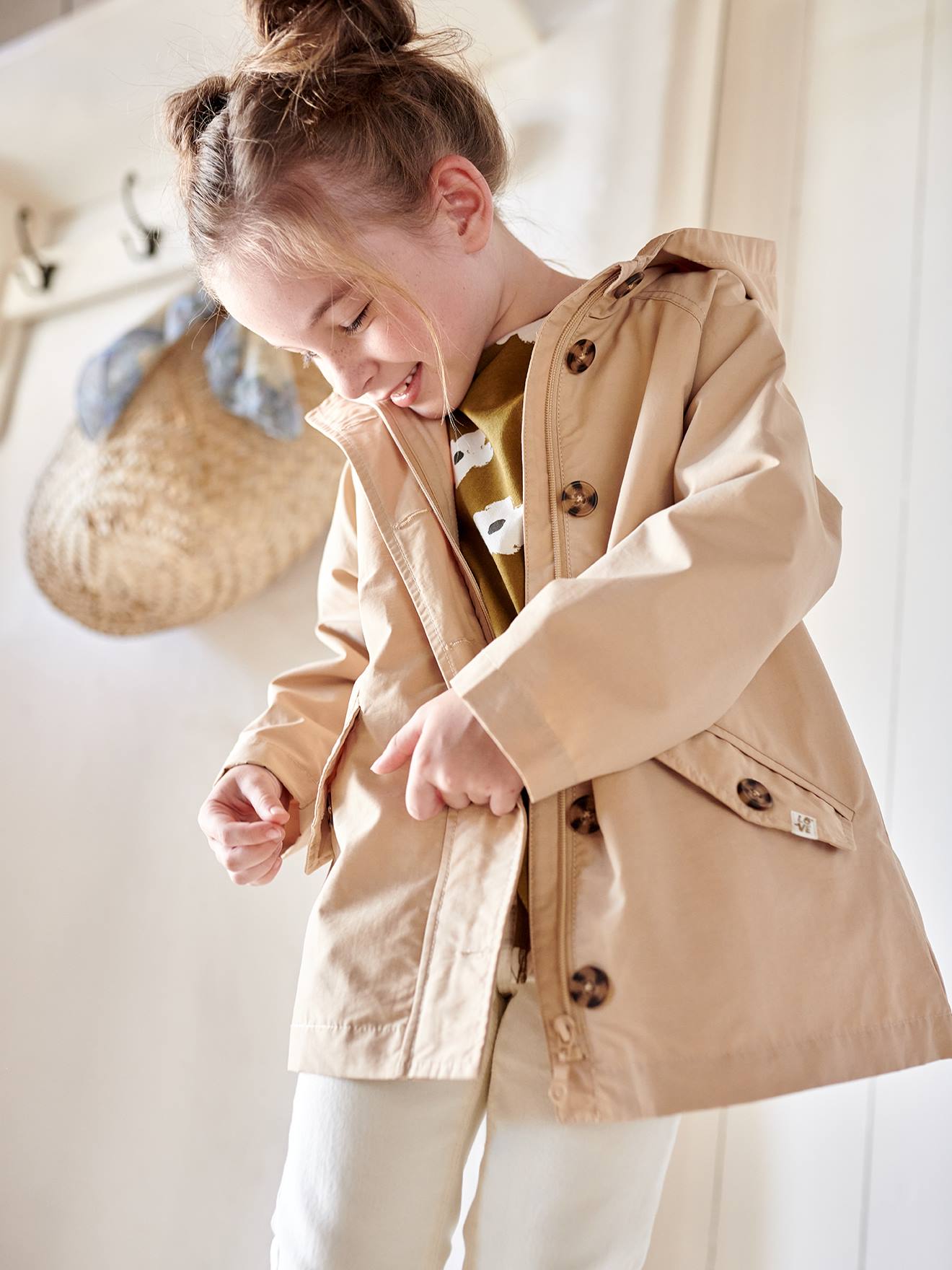 Hooded Trench Coat Midseason Special for Girls beige