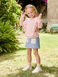 Quilted Denim Skirt, Floral Print Pockets, for Girls