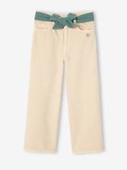 Girls-Flared Trousers in Cotton Gauze, with Belt, for Girls