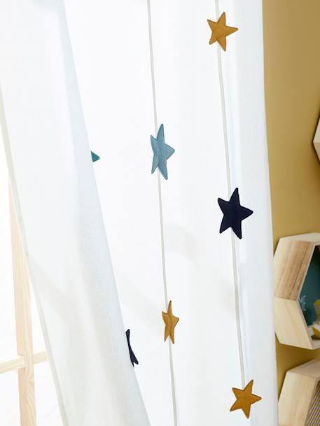 Semi-Sheer Curtain with Eyelets & Starry Garlands Green+White 