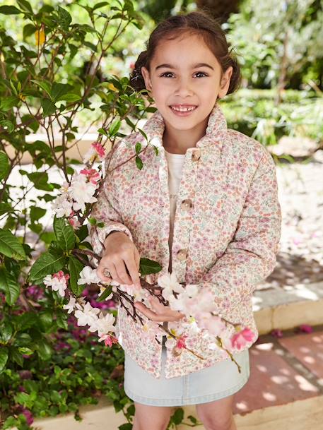 Padded Jacket with Floral Print for Girls ecru 