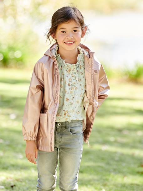 Metallised Raincoat with Hood, for Girls rose 