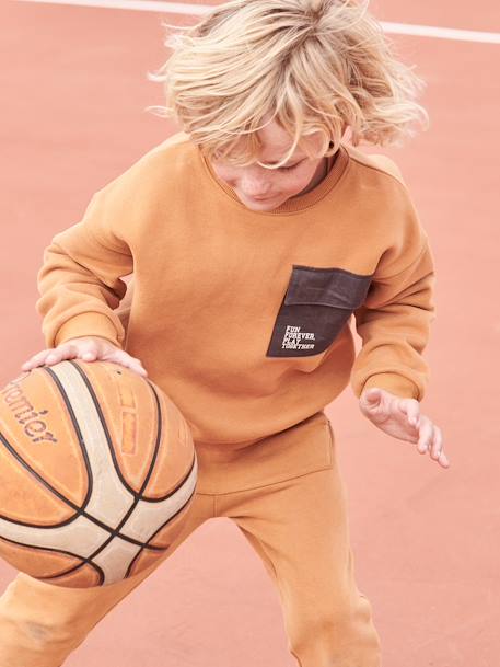 Sports Sweatshirt with Dual Fabric Pocket for Boys pecan nut 