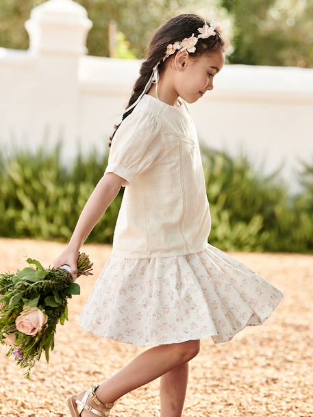 Special Occasion Floral Skirt for Girls ecru+WHITE LIGHT ALL OVER PRINTED 