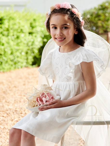 Occasionwear Dress with Broderie Anglaise Details for Girls ecru 