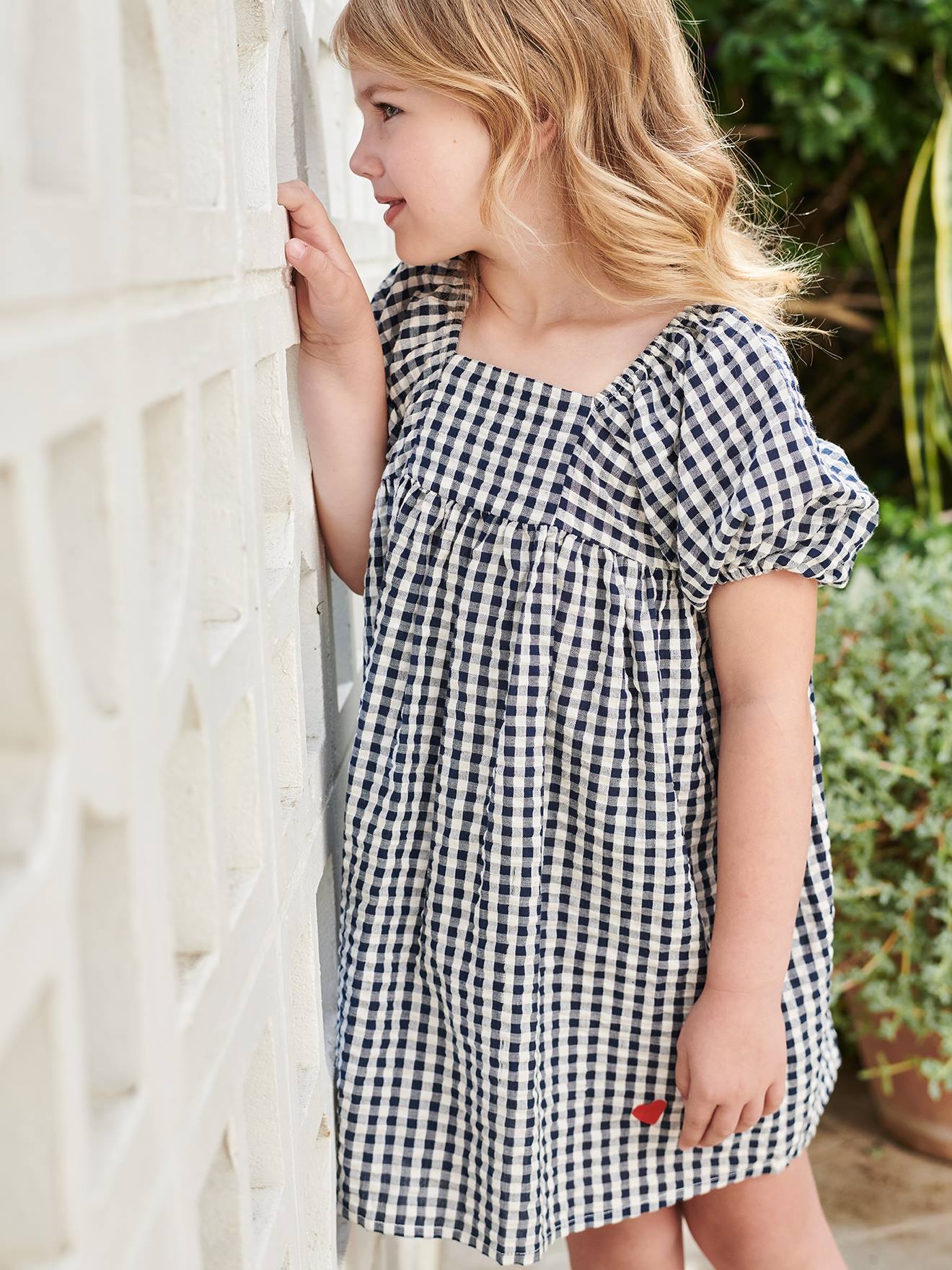 Girls navy gingham top dress